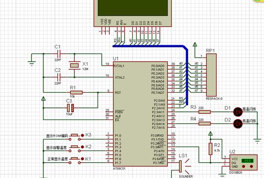 1602LCD 与 DS18B20 设计的电路图